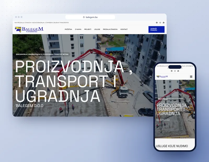 Balegem: prikaz web stranice na računaru i telefonu