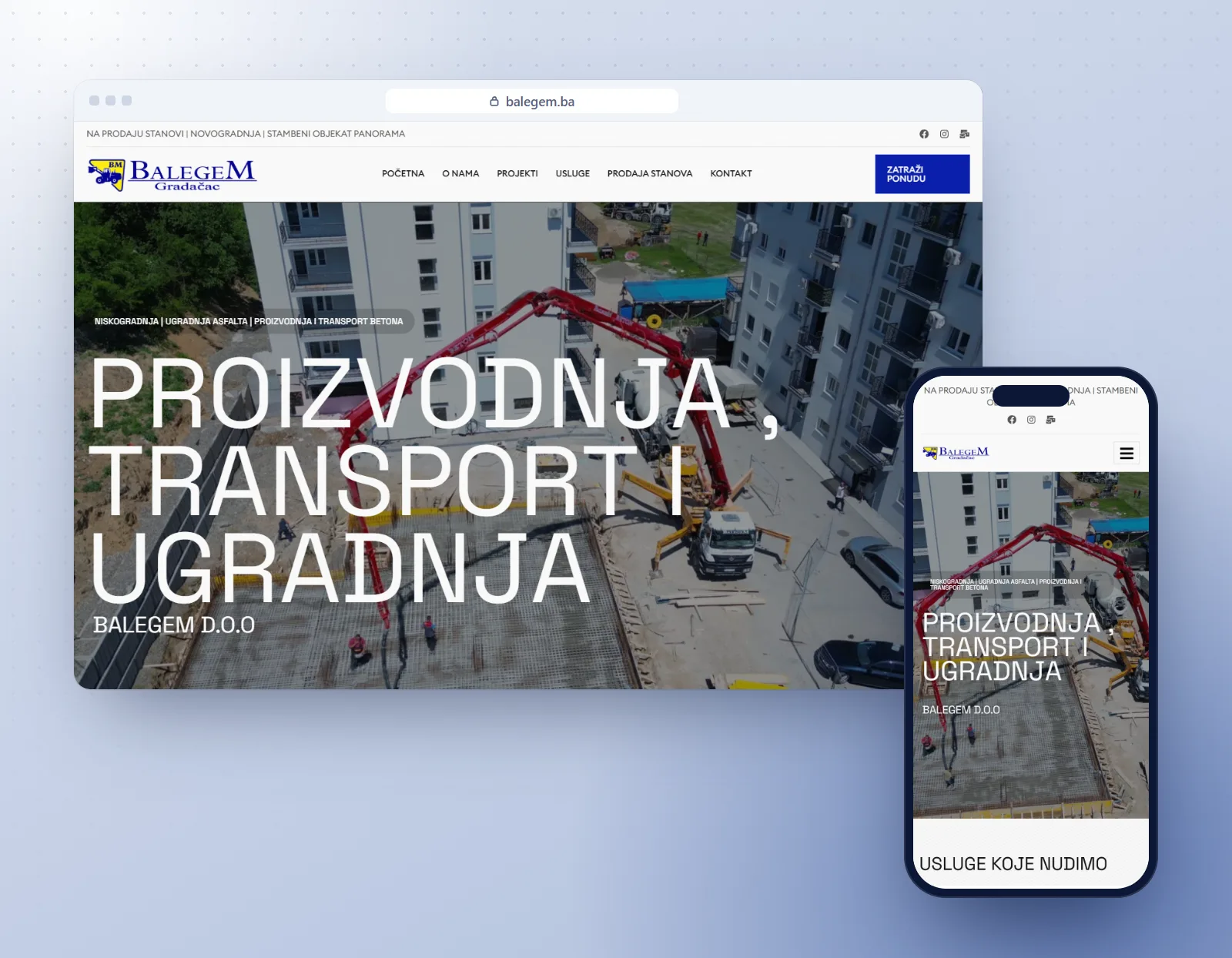 Balegem: prikaz web stranice na računaru i telefonu