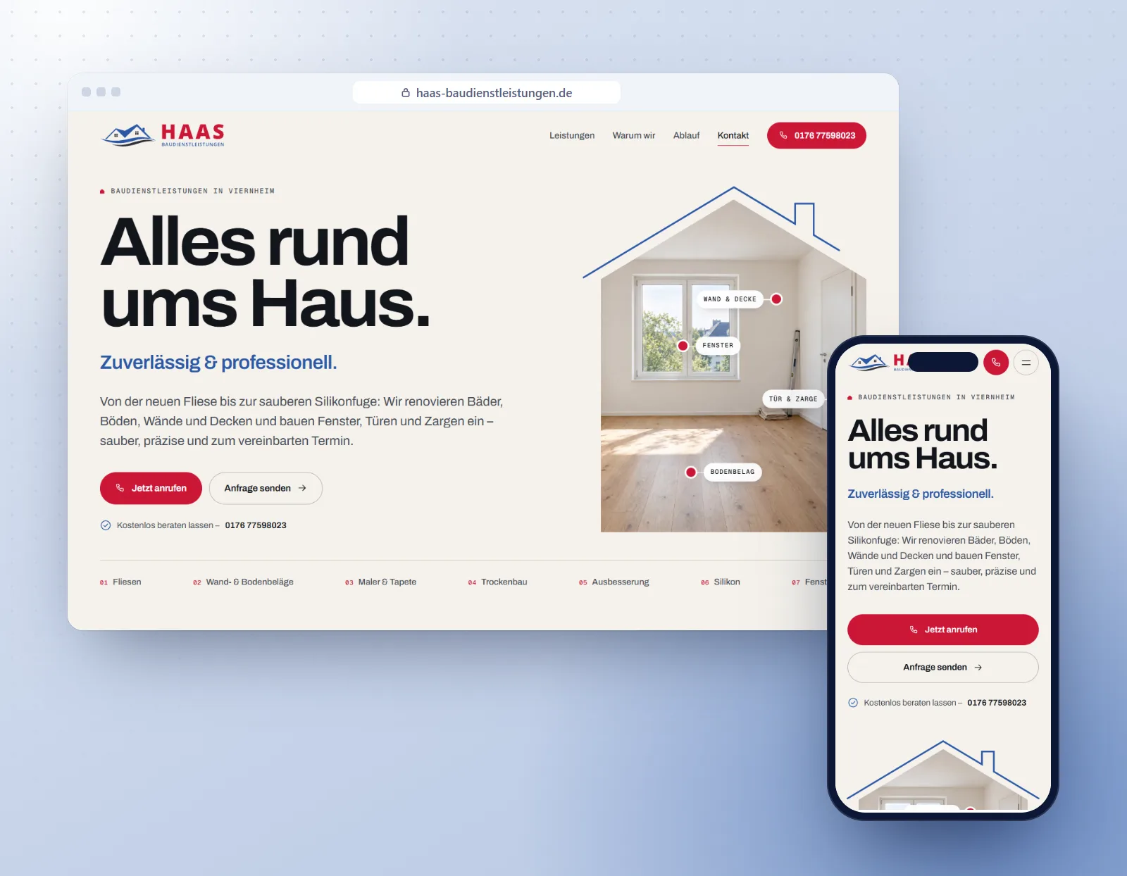 HAAS Baudienstleistungen: the website on desktop and mobile