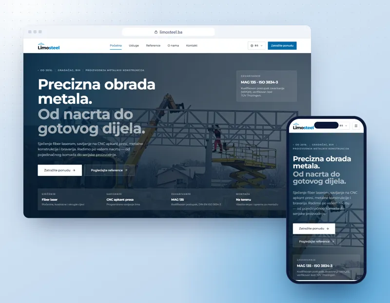 Limosteel: prikaz web stranice na računaru i telefonu