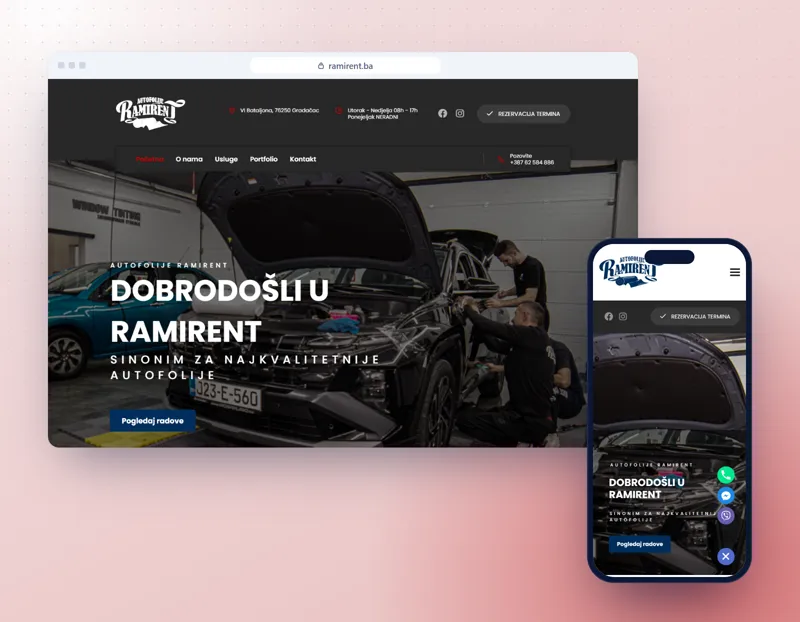 Ramirent: prikaz web stranice na računaru i telefonu