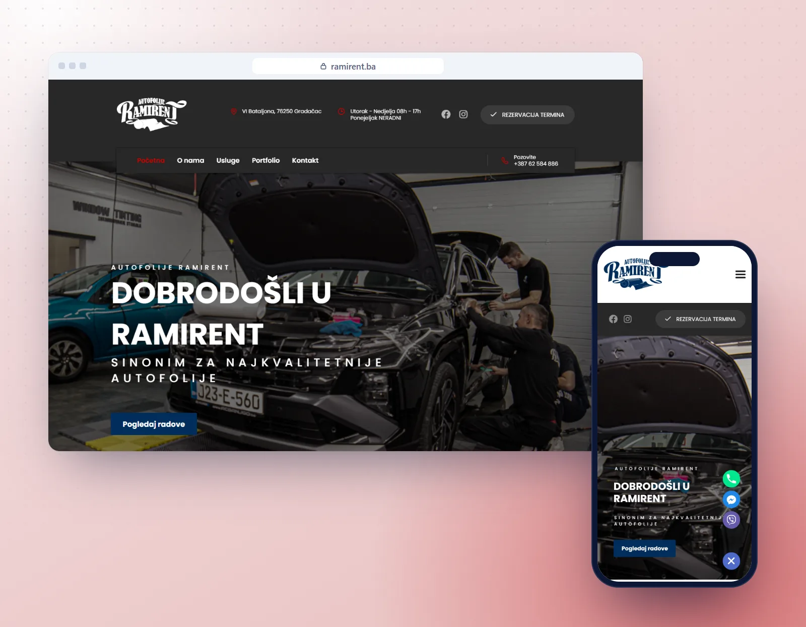 Ramirent: prikaz web stranice na računaru i telefonu