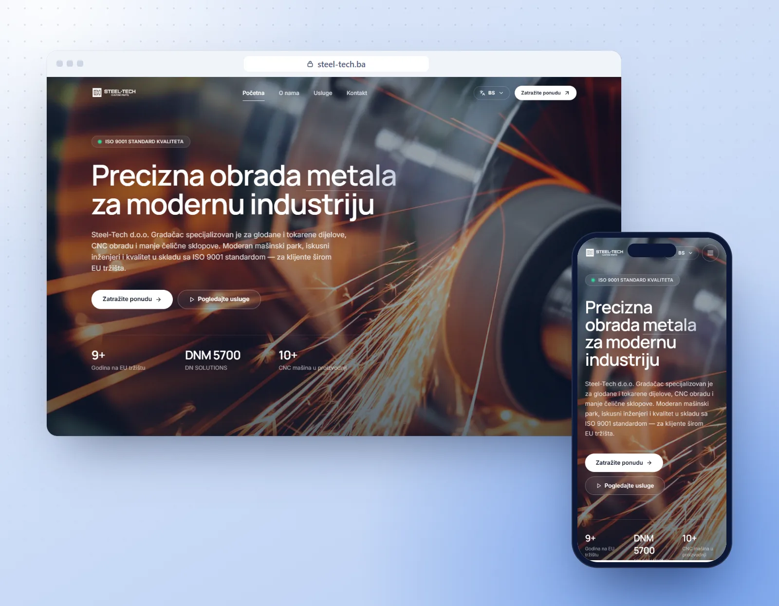 Steel-Tech: prikaz web stranice na računaru i telefonu